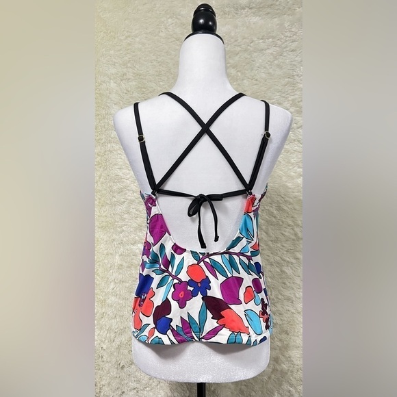 Cole of California Cali Floral White Lace Up Halter Tankini Top - Picture 3 of 8